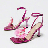 Es Chaussures Talon Femmes Escarpins Summer Style Rose Pink Flower High Heel for Women