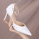 Zapatos De Dama Female White Sandals Ankle Diamond Women's Shoes Rhinestone Heels for Ladies