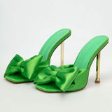 Chaussure Talons Satin Material Metal Fashion Big Bow Tie Sky Blue Heels for Women