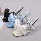 Size 34-46 Zapatos Mujer Tacon Sandalia Transparente Summer Mules Sexy Bowknot Clear Transparent Heels for Women and Ladies