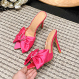 Rhinestone Bow Escarpins Femme Talon Haut Sexy Designer Sandals Women Mujer Mules