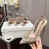 Party Wedding Chaussures Femme a Talon Rhinestone Decoration Slingback Elegant Lady Stilettos 2024 Heels for Women