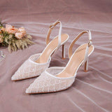 White Talons Dames Luxury Wedding Slingback Sandals Shoes Women Heel for Ladies