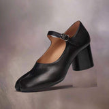 Women Burgundy Split Toe Mary Janes Glossy Patent Leather Block Heel Pumps Retro Ankle Strap Shoes Trendy Vintage Footwear