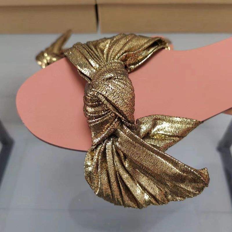 Quality Thong Bow Square Toe Women's Leather Flat Sandals for Ladies