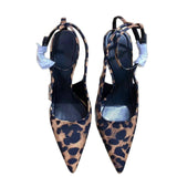 Niche Fashion Pointed-Toe Low-Cut High-Heel Mule Sandals with Leopard Print Women Sexy Summer Heel Pumps