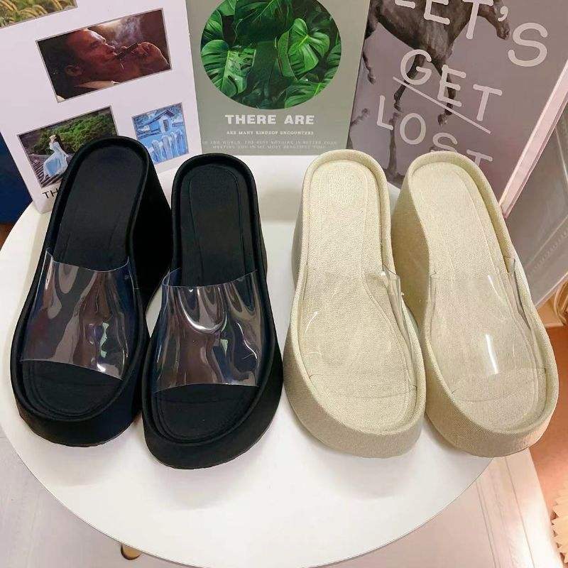 Sandalias De Plataforma Custom Brand Outdoor Slides Clear Plastic Platform PVC Clear Women's Wedge Sandals