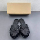 Metallic Gold Woven Flat Sandals Women Pointed Closed Toe Strappy Slides Elegant Summer Beach Outdoor Walking Shoes