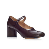 Women Burgundy Split Toe Mary Janes Glossy Patent Leather Block Heel Pumps Retro Ankle Strap Shoes Trendy Vintage Footwear