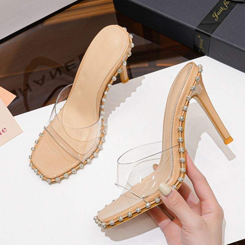 Sandalias Para Mujeres Stilettos Sexy PVC Sandals Slipper Clear Heels for Women