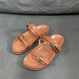 Summer New Arrival: Lady's Slip-On Open-Back Flat Sandals with Buckle, Breathable Round Toe Women Slippers Shoes