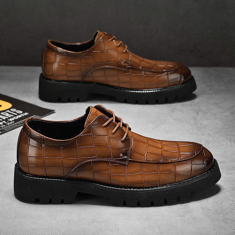 Men's PU Leather Dress Shoes Lace-up Thick Sole Shoes Formal Casual Footwear for Office Daily Wear Occasions