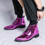 Large Size 38-47 Patent Leather Ankle Boots Durable Fashion Pointed Toe Other Boots Dress Shoes for Men