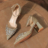 2024 Sandalias Mujer Chunky Fashion Block High Sequin Bling Party Wear Sandals High Heels