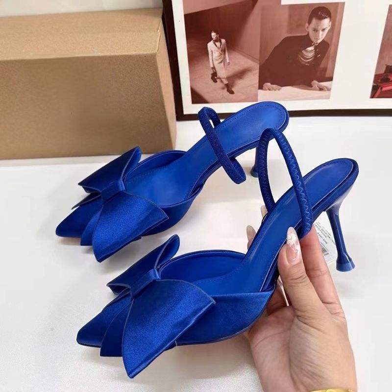 Hot Selling Talons Femmes 2024 Slingback Bow Classy Women Sandals Low Royal Blue Heels