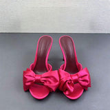 Elegant Women Satin Mules With Oversized Bow Knot Sexy Stiletto High Heel Sandals for Wedding Party Evening Dress Shoes