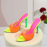 Mixed Color Trendy Chaussure Femme Slipper Open Toe Elegant Women Sandals High Heels