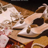 Zapatos Altos Dama Wedding White Pearl Heels for Ladies