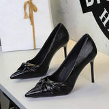 2025 Elegant Banquet Manufacturer Shoes 9.5CM Stiletto Pointed Toe Bow Tacones Sexy Women's High Heels