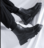 Urban Style Chunky Sole Heavy-Duty Men's Black Zip-Up Ankle Boots with Rugged Outsole