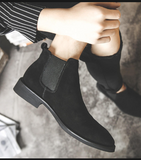 Real Leather High Ankle Chelsea Boots Wedding Party Formal Dress Shoes Durable Suede Leather Slip on