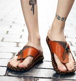 Summer Cool Comfortable Soft Full Grain Genuine Leather Slippers Casual Flip Flop for Men