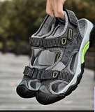 Men's Outdoor Hiking Sandals With Protective Toe Cap Mesh Leather Blend Upper Adjustable Straps for All Day Comfort