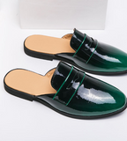 Green Color Penny Loafers Casual Mules Comfortable Durable Patent Leather Home Slippers Men Half Loafer Shoes
