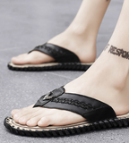 Top Grade Quality Handmade Sewing Hard Wearing Full Grain Genuine Leather Men Flip Flop Shoes