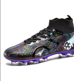 High Top Soccer Cleats Breathable Knit Upper Sock Collar Anti Slip TPU Outsole Lightweight Football Boots for Artificial Grass