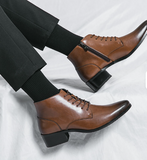 Lace up Pointed Toe Real Leather Dress Shoes Classic Design Black Brown Wedding Formal Leather Ankle Boots for Men