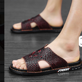 New Design High Quality Fashion Durable Slippers Comfortable Summer Pattern Cowhide Leather Sandals for Men