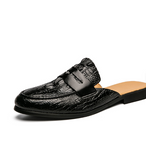 Babouche Homme En Cuir Black PU Leather Fashion Mules Slip on Casual Half Loafers for Men Shoes