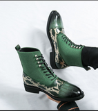 Pointed Toe Green Snake Pattern Classic Designers Good Quality Fashion Durable Dress Shoes Men Ankle Boots