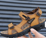 New Sandalias De Hombre Men's Summer Leather Outdoor Rhinestone Sandals with Flat Rubber Insole Breathable Nice Quality
