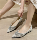 Luxury Diamond Fashion Loafers Women Pointed Toe Pumps Elegant Flat Dress Shoes for Ladies