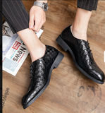 Lace up Checkerboard Pattern Pointed Toe Dress Shoes Durable Fashion Wholecut PU Leather Oxfords Shoes