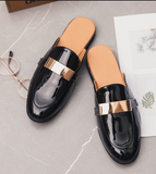 Patent Leather Half Shoes Backless Fashion Summer Slippers Comfortable Summer Men Casual Shoes