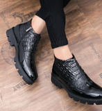 Zip up Black PU Leather Quality Pattern Men Boots Comfortable All Seasons Men Ankle Boots