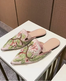 34-43 Retro Style Embroidery Female Shoes Outdoor Casual Pointed Toe Trendy Flat Women's Sandals