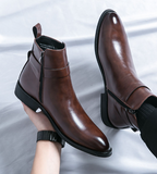 Size 38-47 Casual Dress Shoes Durable Buckle Strap Wedding Party Black Ankle Boots for Men