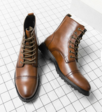 High Cut Fashion Wedding Leather Boots Classic Handsome Lace up Casual Ankle PU Leather Boots