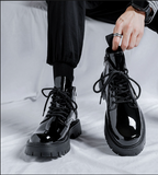 Side Zip Closure Lace up High Top Fancy Dress Wedding Shoes Comfortable Durable Patent Leather Men Boots