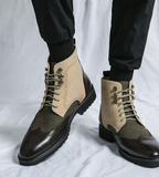 Big Size 38-48 Pointed Toe Brogue Pattern Dress Shoes Comfortable Formal Good Quality Faux Suede Leather Boots for Men