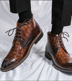 Pointy Toe Fashion Design Plaid Upper Comfortable Durable Wedding Shoes Men Ankle Boots