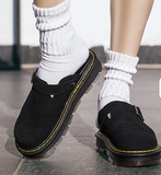Unisex Genuine Suede Leather Closed Toe Mule Clogs Chunky Thick Platform Sole Shoes Easy Slip on Quality Men Casual Shoes