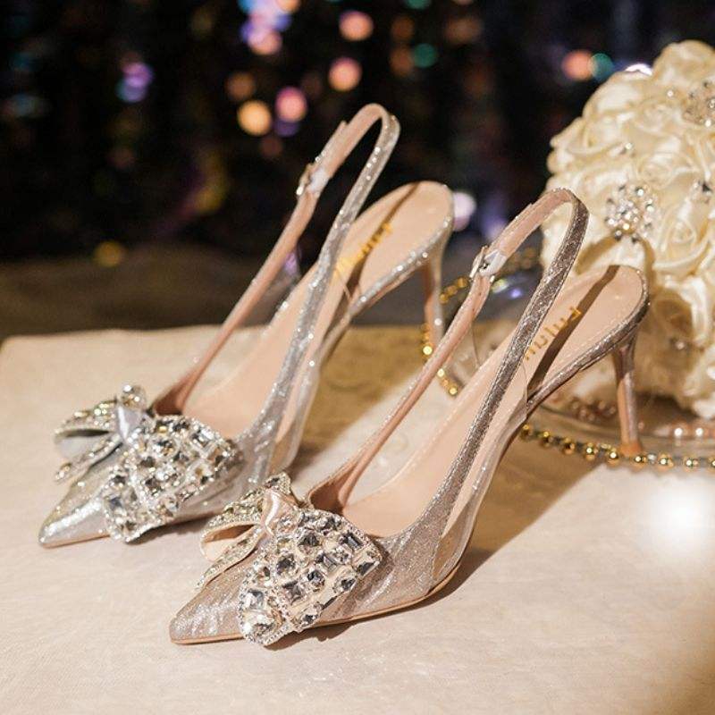 6CM/8CM/10CM New Model Zapatos De Mujer Slingback Rhinestone Closed Toe Stiletto Heels for Women Ladies Pumps