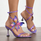 Wholesale From Source Factory: Ladies' 3D Butterfly Embellished Stiletto-Heel Sandals - Purple Ladies Sexy High Heels Pumps
