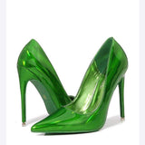 Luxury Shiny Metallic Purple Custom Outsole Color Plus Size 46 Party Dress Shoes Pointed Toe Stiletto High Heels