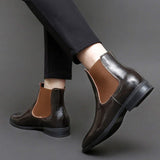 Genuine Leather Ankle Boots Black Classy Designers Pointed Toe Winter Warm Leather Boots for Men